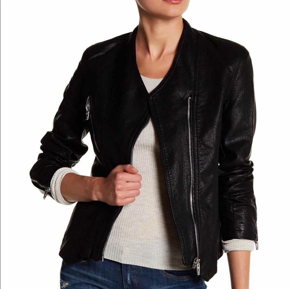 BLANKNYC | Faux Leather Collarless Moto Jacket